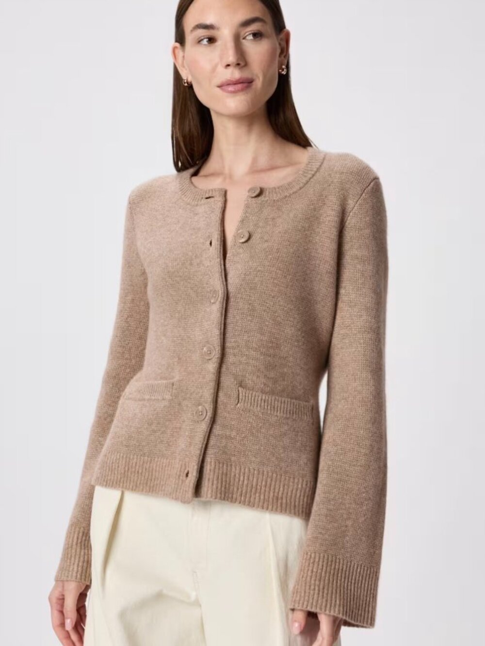 Quince Mongolian Cashmere Structured Cardigan Oatmeal Size L